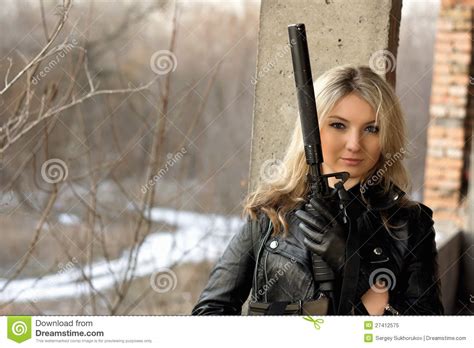 Beautiful Girl With A Gun Royalty Free Stock Photo Image 27412575