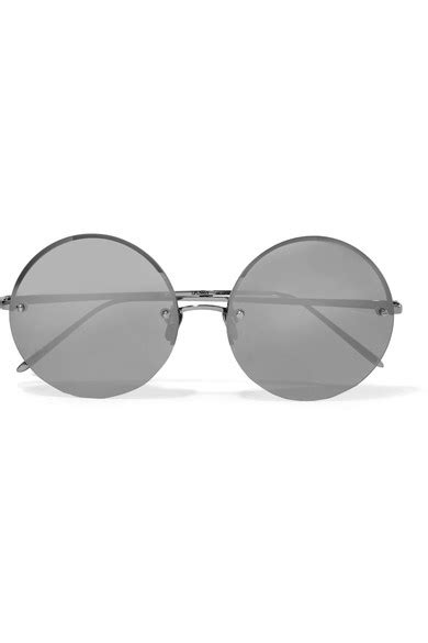 linda farrow round frame white gold plated mirrored sunglasses modesens