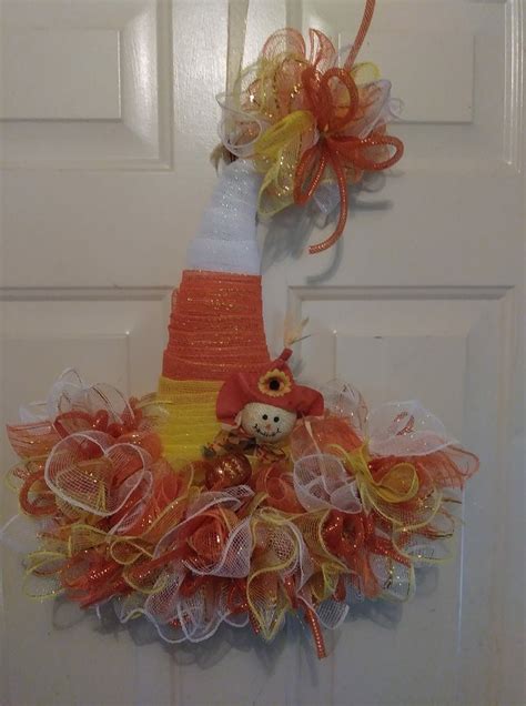 Cute Candy Corn Wreath Made From A Dollar Tree Halloween Hat Dollar Tree Halloween Halloween