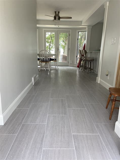 Gray Large Scale Tile Light Gray Walls And White Trim Grey Walls