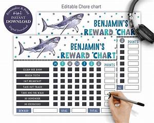 Editable Shark Reward Chart Shark Kids Chore Chart Kids Etsy