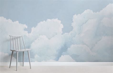 Light Blue Cloudy Sky Watercolour Wallpaper Mural Hovia Uk