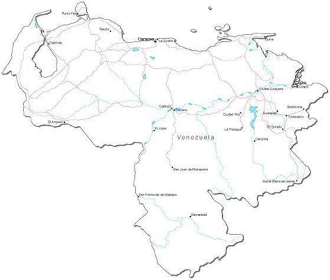 Venezuela Black And White Road Map In Adobe Illustrator Vector Format