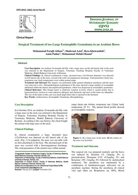 Pdf Surgical Treatment Of Too Large Eosinophilic Granuloma In An