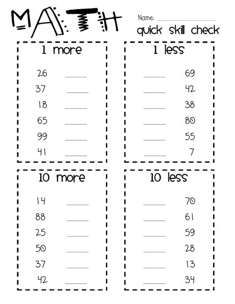 As the digits increase, the place values go from ones to tens to hundreds to thousands and so on, from right to left. 10 more less 1 more less quick check.pdf - Google Drive ...