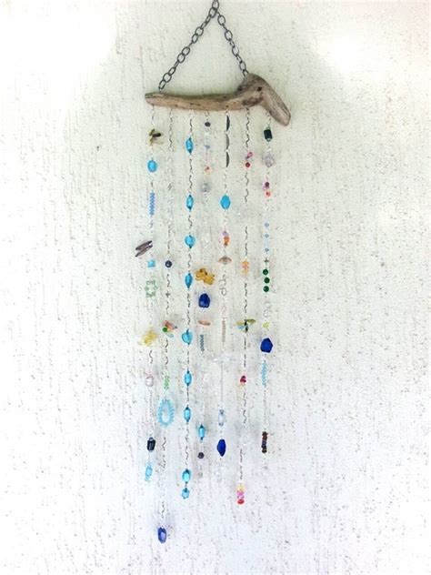 Sun Catcher Crystal Mobile On Driftwood Beaded Wind Chime