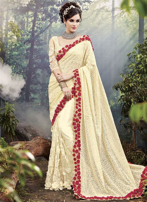 Exclusive Cream Net Bridal Wear Designer Saree