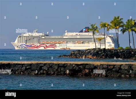 Cruise Ship Kailua Kona Hawaii Tendered Boat Pacific Ocean Stock Photo