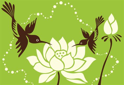 Hummingbirds Lotus Flower Stock Illustration Download