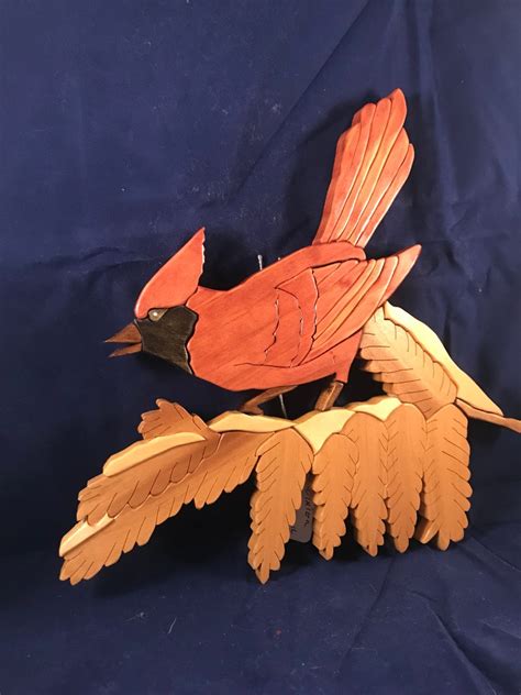 Winter Cardinal Intarsia Wood Art Woodworking Bird Etsy