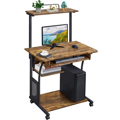 Buy Yaheetech 3 Tiers Roling Computer Desk With Keyboard Tray And