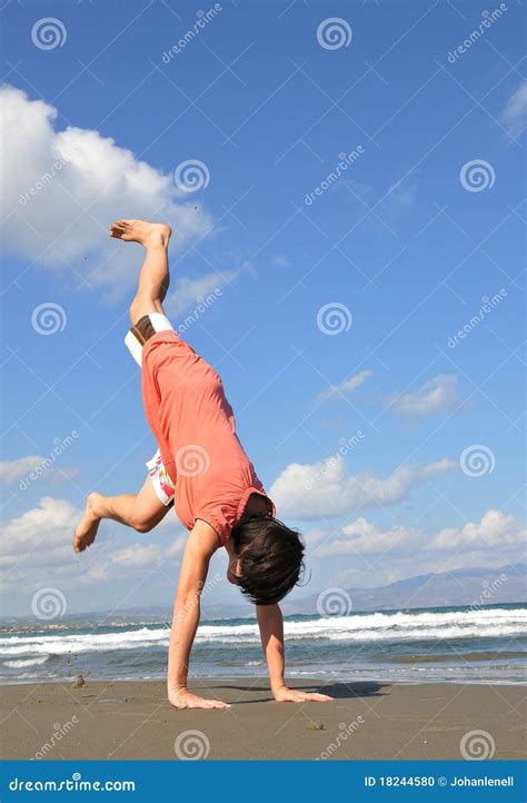 Handstand On Beach Stock Photo Image Of Cloud Blue 18244580