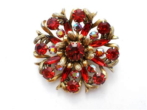 The Jewelry Ladys Store Selro Selini Vintage Red Rhinestone Brooch