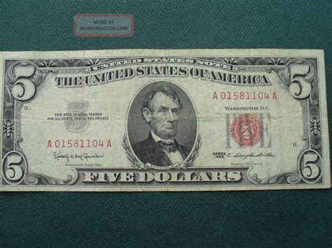 1963 5 Dollar Red Seal United States Note