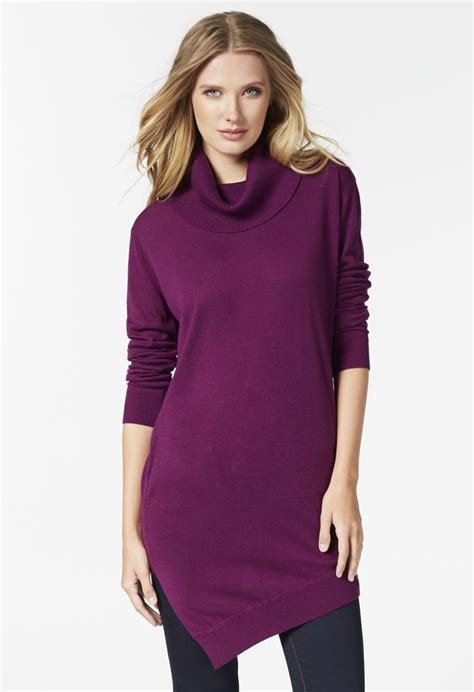 Asymmetrical Turtleneck Tunic In Purple Get Great Deals At Justfab