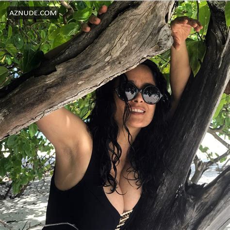 Salma Hayek Sexy In A Black One Piece Swimsuit On The Beach Aznude