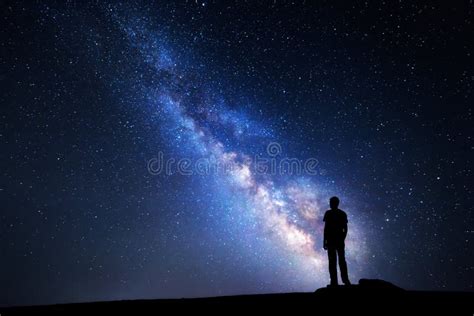 Milky Way Night Sky And Silhouette Of A Man Stock Image Image Of