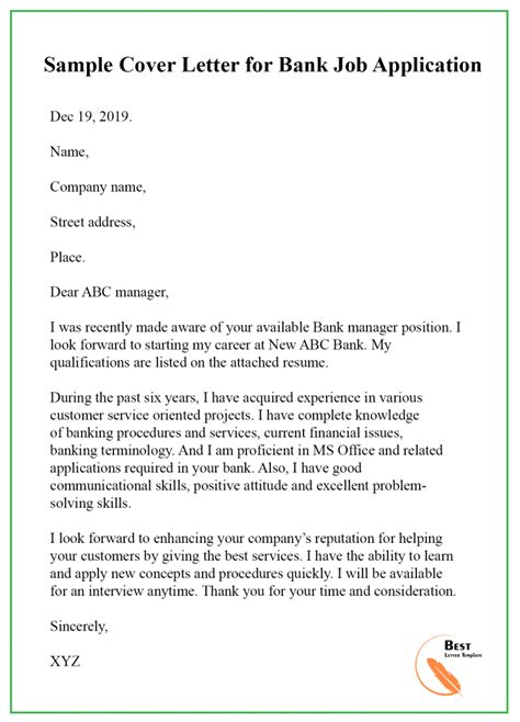 Paste your cover letter in the body of the email. Cover Letter Template for Bank Teller - Format, Sample ...