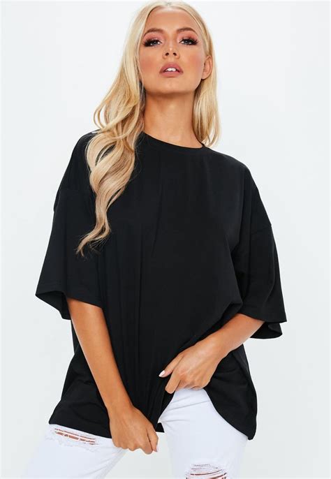 Black Drop Shoulder Oversized T Shirt Missguided Womens Tops