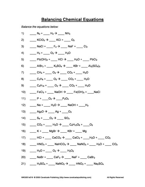 When substances take part in a chemical reaction, atoms or ions are rearranged. Balancing Chemical Equation Worksheet / 49 Balancing ...