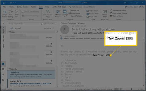 How To Increase Font Size While Reading Outlook Mail