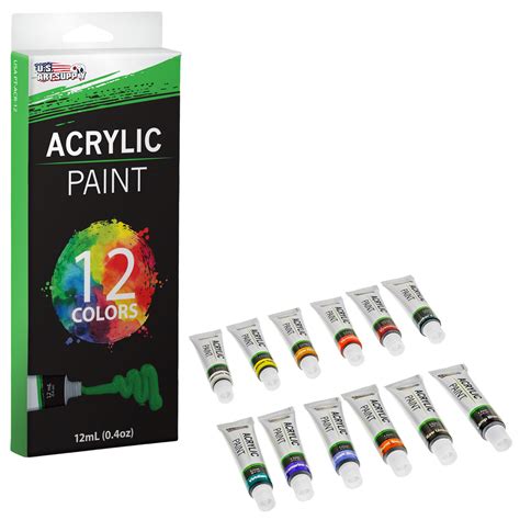 Us Art Supply 12 12ml Tube Artist Acrylic Paint Set Quick Drying Water