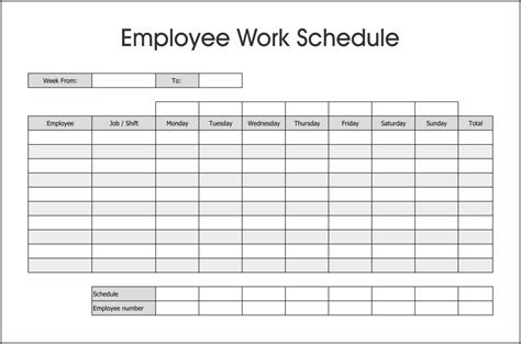 Fill out each day with the names of the employees working, their employee id numbers, when they start and get off, how many works total they're working that day, and everyone who's off. 10 Best Images of Free Printable Blank Employee Schedules ...