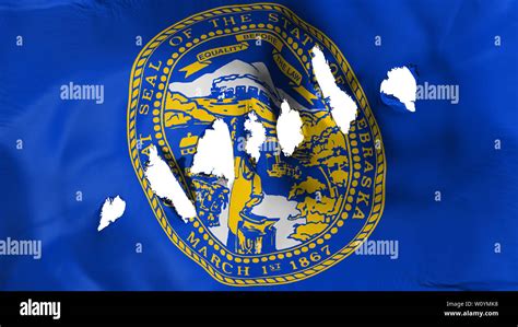 Nebraska State Flag Perforated Bullet Holes White Background 3d