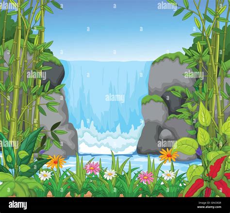Waterfall With Landscape View Background Stock Vector Image And Art Alamy