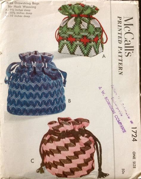 Mccalls 1724 1950s Drawstring Bags Pattern For Huck Weaving Etsy