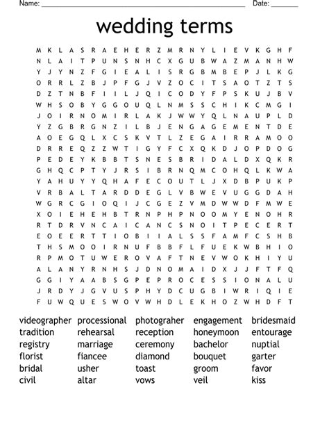 Wedding Terms Word Search WordMint