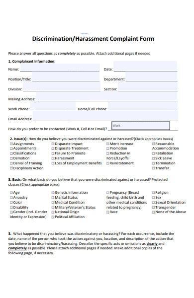 Free 22 Harassment Complaint Forms In Pdf Ms Word