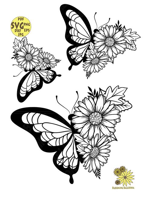 Daisies Butterfly Svg Monarch Butterfly Floral Svg Daisy Etsy UK