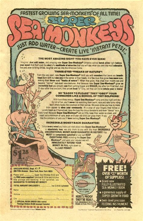 They are actually a type of brine shrimp called artemia nyos. 1978 Super Sea Monkeys comic book ad | Awesome ad for ...