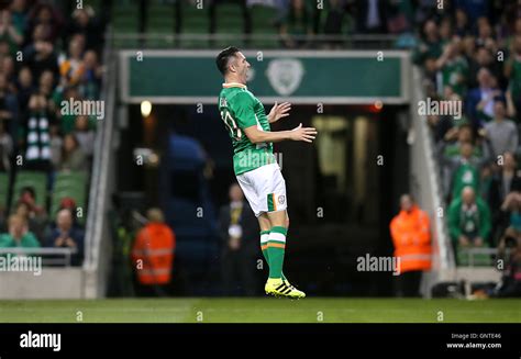 Republic Of Irelands Robbie Keane Celebrates Scoring His Sides Second