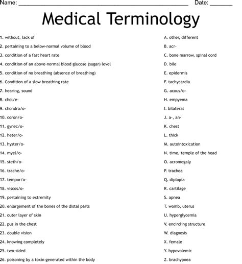 Medical Terminology Worksheet Wordmint