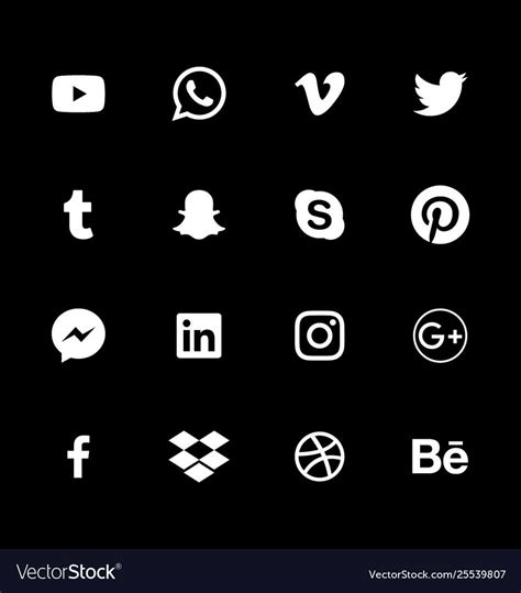 White Social Media Icons Reverse Alphabetical Vector Image On