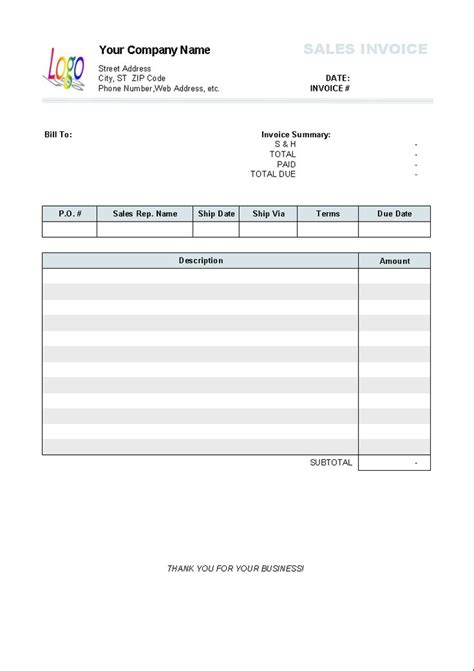 Sales Invoice With Total On Top Columns Invoice Manager For Excel