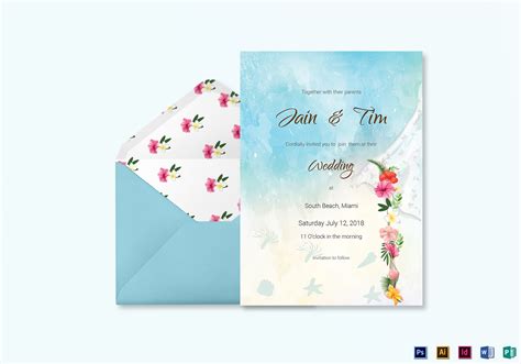 Beach Wedding Invitation Card Template In Psd Word