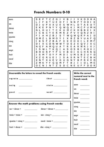 French Numbers Worksheet Tes