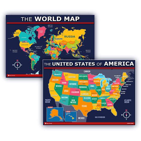 Buy Usa And World 2 Pack For Kids Laminated Blue Updated Fixed V20