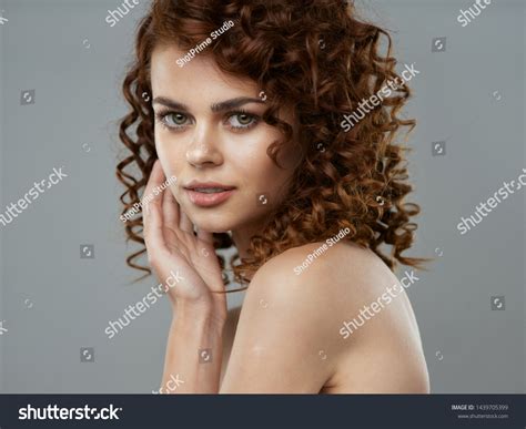 Nude Shoulders Beautiful Face Curly Hair Stock Photo 1439705399