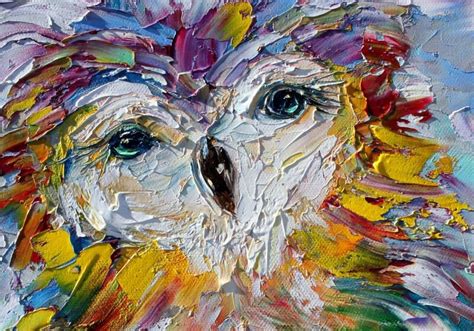 Owl Painting Original Oil Abstract Impressionism Palette Knife Fine Art