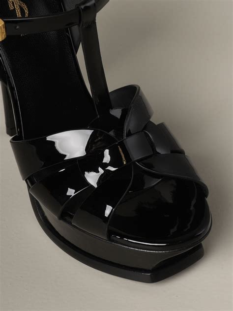 saint laurent tribute sandal in patent leather black saint laurent heeled sandals 315487