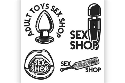 Color Vintage Sex Shop Emblem Custom Designed Illustrations