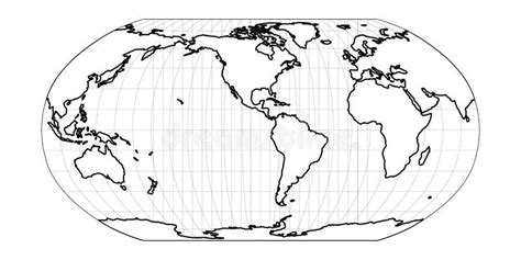 Mapa Del Mundo En Proyección De Robinson Con Cuadrícula De Meridianos Y