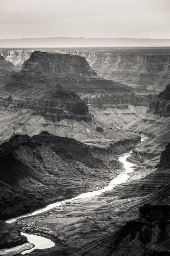 Grand Canyon And Colorado River Black And White Usa Landmark Stock