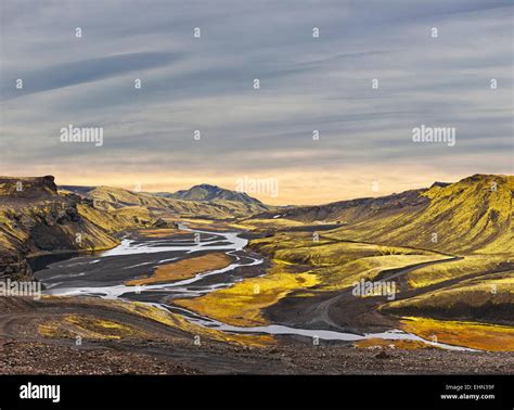 Surreal Landscape Of The Highlands Of Landmannalaugar Iceland Stock
