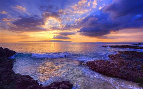 Sunset Waves Secret Beach Maui Hawaii Usa Hd