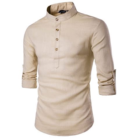 Mandarin Collar In Traditional Chinese Color Cotton Blended Shirt